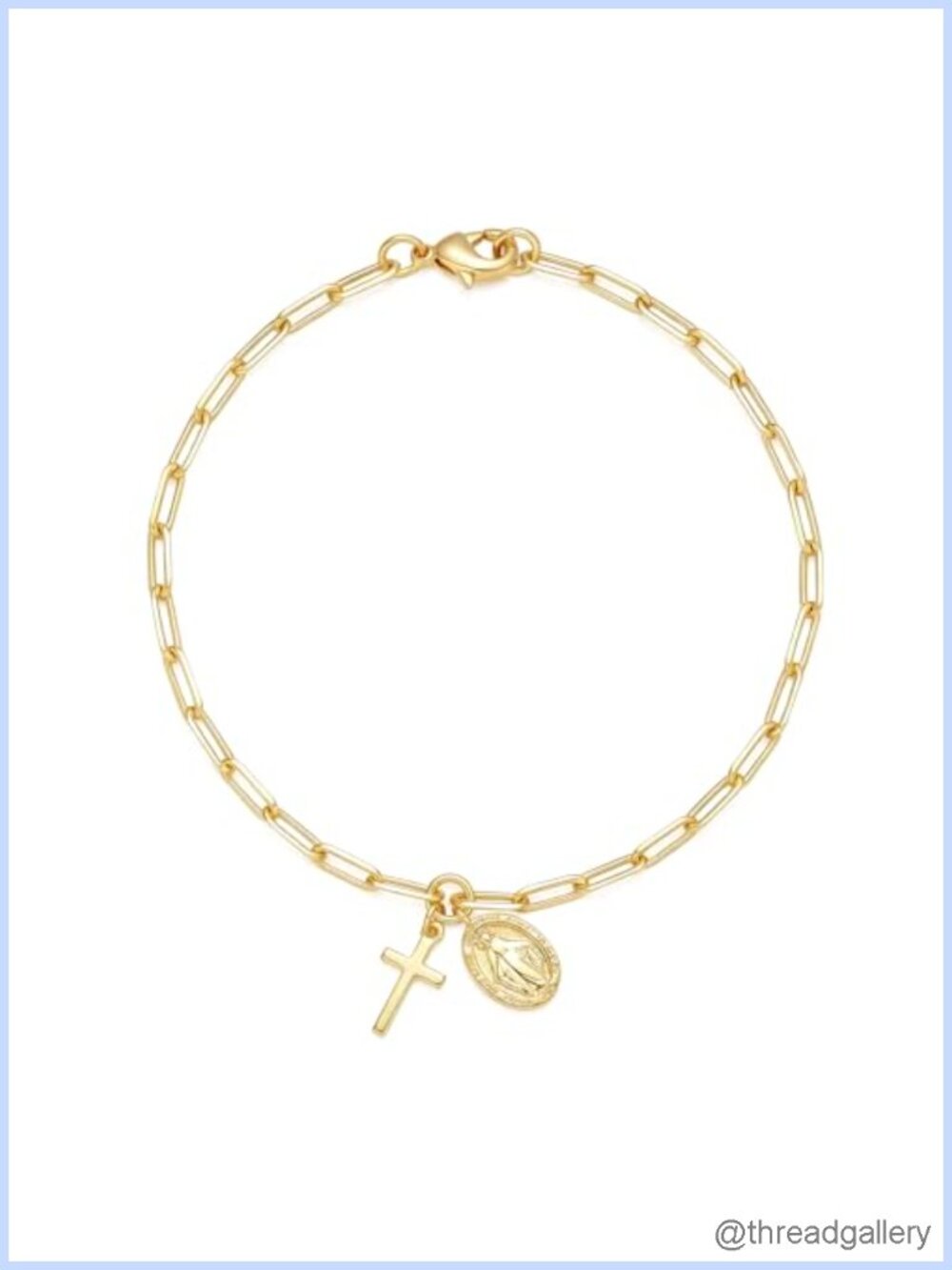 14K Gold Plated Paperclip Chain Bracelet with Cross Pendant for Women and Men